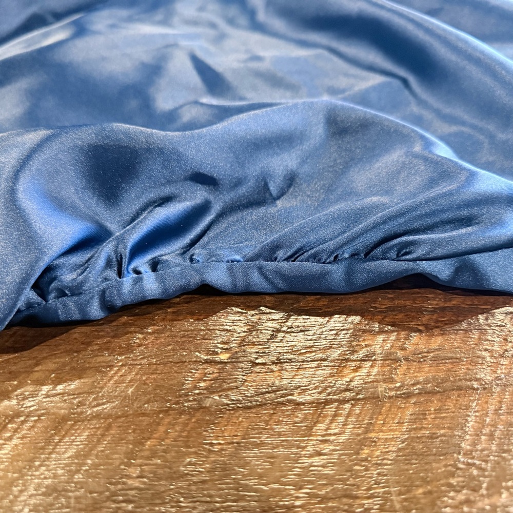 Zara Royal Blue Satin Slip Dress with Straps - Picture 5 of 6